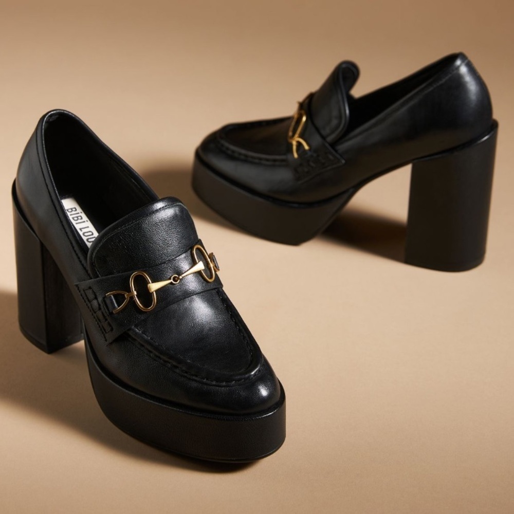Anthropologie | Black Bibi Lou Leopolis Heels Size 37